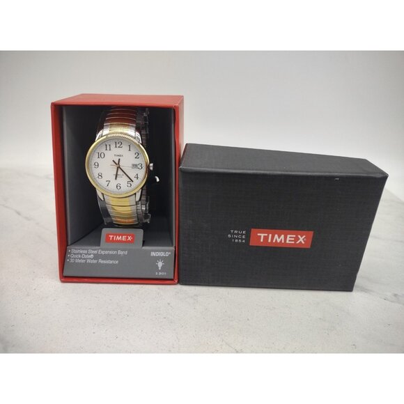 BNIB Timex Indiglo WR30M Dial Watch Silver & Gold Tone Band Date Works - Picture 9 of 16